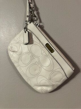 Coach White Perforated Leather Wristlet with Gold Accent